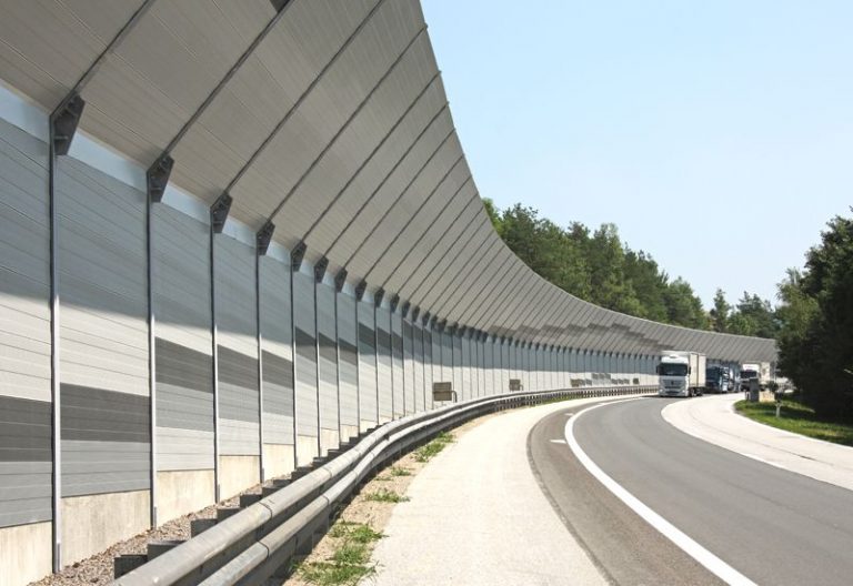 Outdoor noise barrier under construction