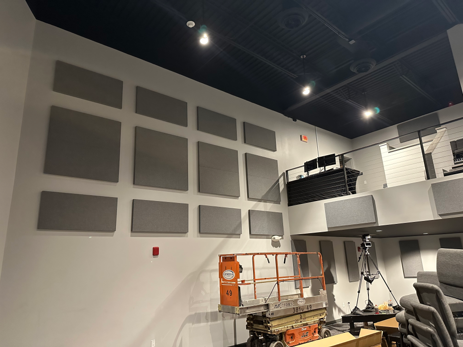 Installed acoustic panels in finished room