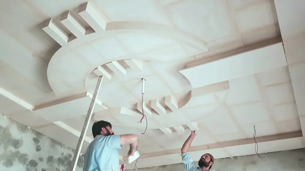 Acoustic ceiling work in progress