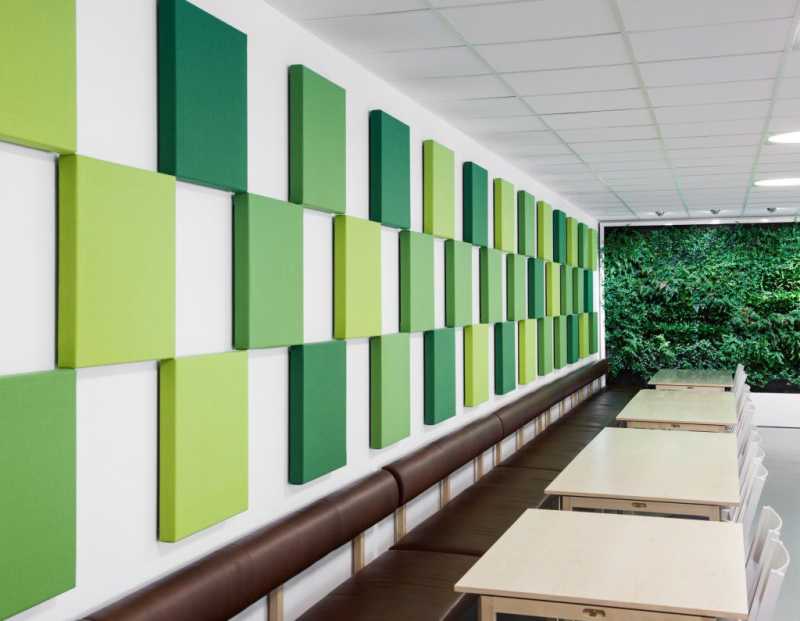 Upholstered acoustic wall panel in home interior